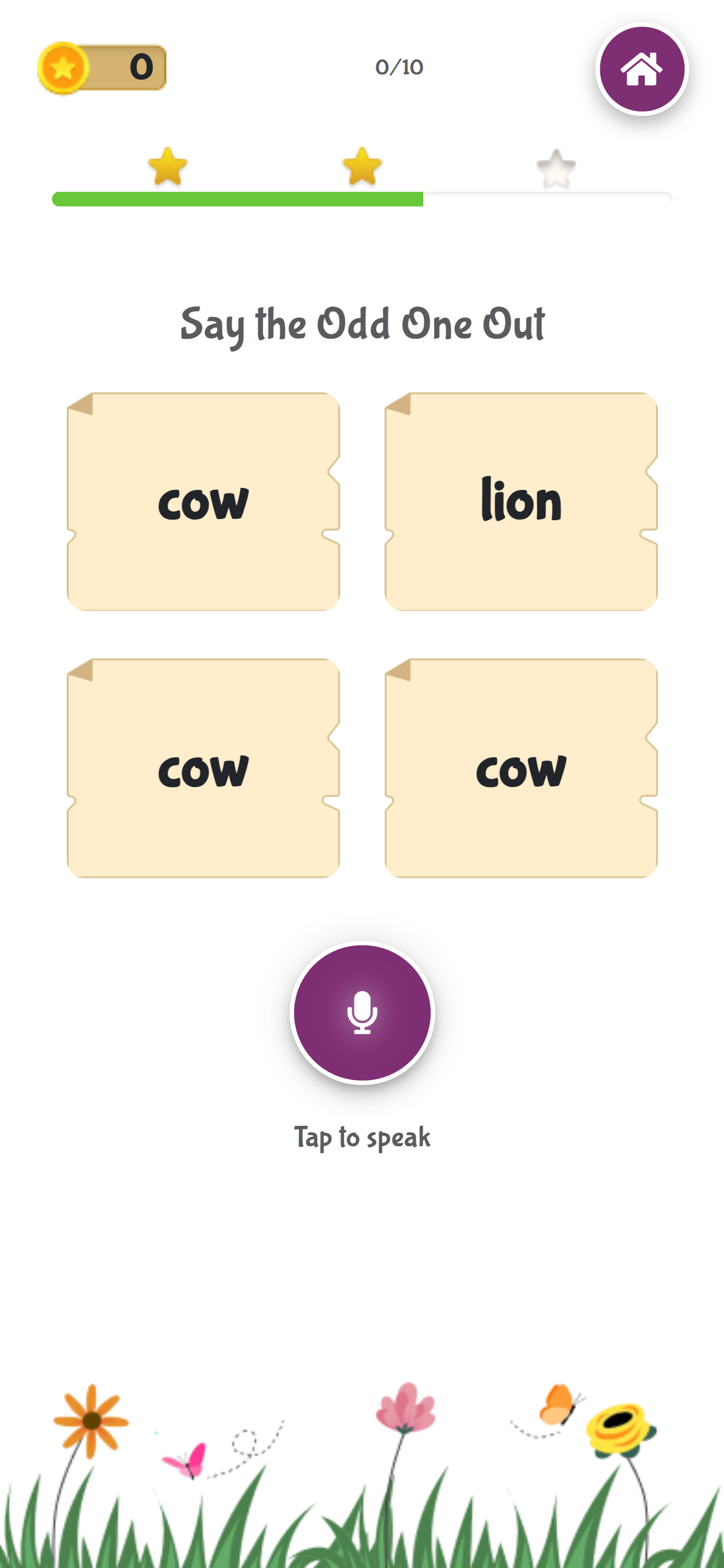Odd One Out exercise showing multiple word options